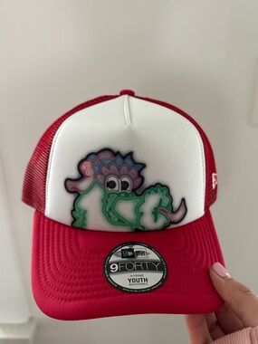 New Era Red & White Youth Trucker Hat with Phanatic